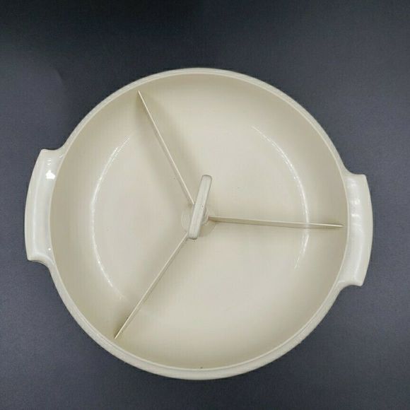 Tupperware Suzette Veggie Divided Serving Dish Tray Handle 608 Almond Party - Picture 2 of 10